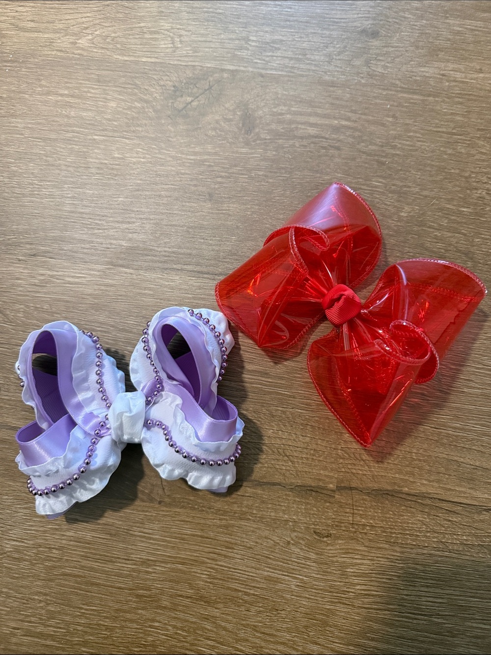 Handmade Hair Bow Set - Purple & Red Ribbon Bows